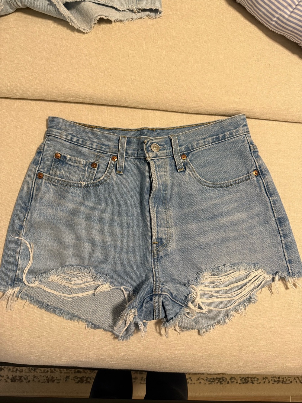 Levi's Light Blue Distressed High-Rise Jean Shorts
